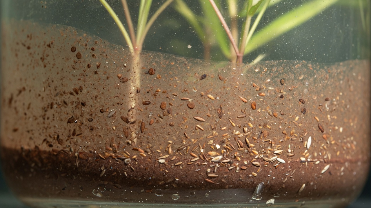 Brauner Kieselalgenfilm auf der Innenscheibe eines frisch eingerichteten Aquariums